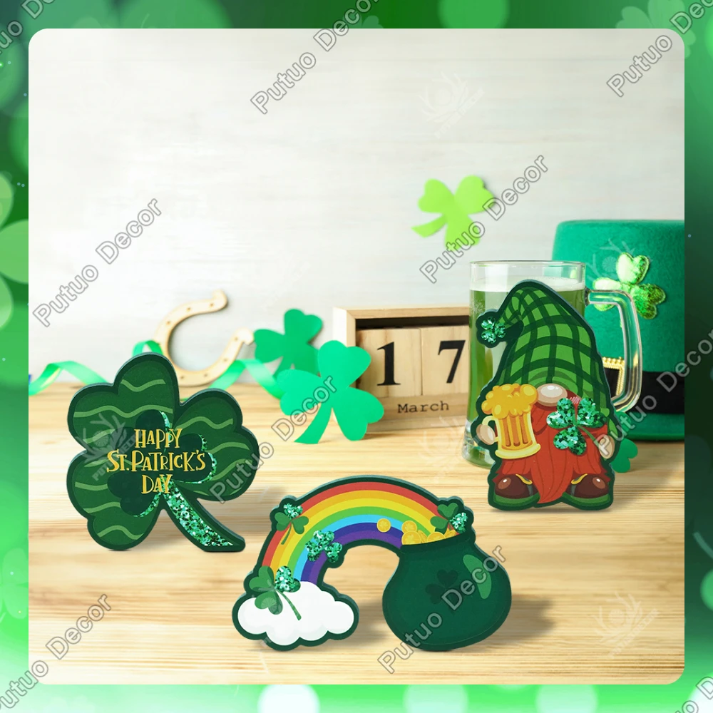 

Putuo Decor 3pc Gnome Beer Shamrock Rainbow Wooden Sign Table Decor,Desktop Decoration for Home Bar Club, St.Patrick's Day Gifts