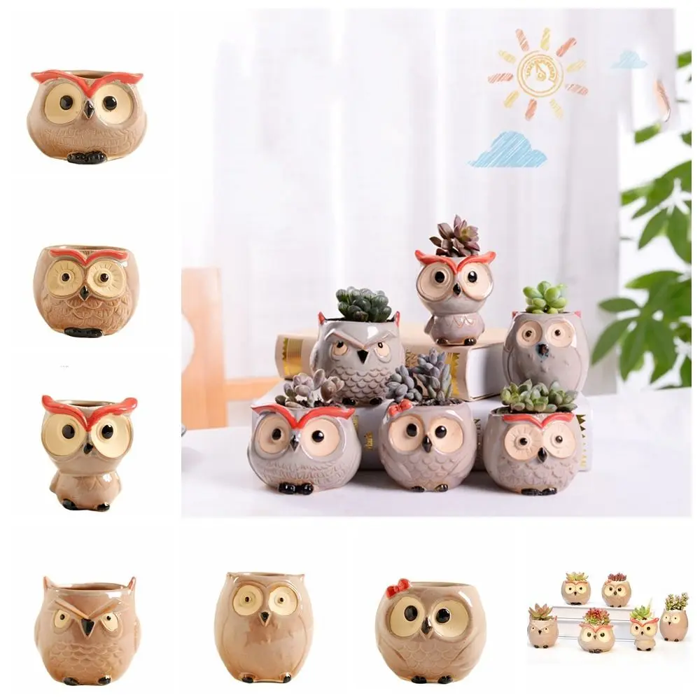 Ceramic Owl Flower Pot Nordic Cute Animals Thumb Flower Pot European Mini Succulent Ceramic Flowerpot Home Living Room Decor