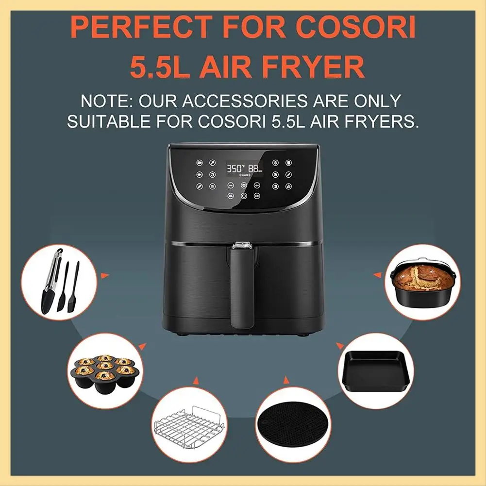 

GOOD-Air Fryer Baking Set For COSORI And Other Square Airfryers, 5.5L With 8 Inch Cake Barrel, Pizza Pan, Skewer Rack