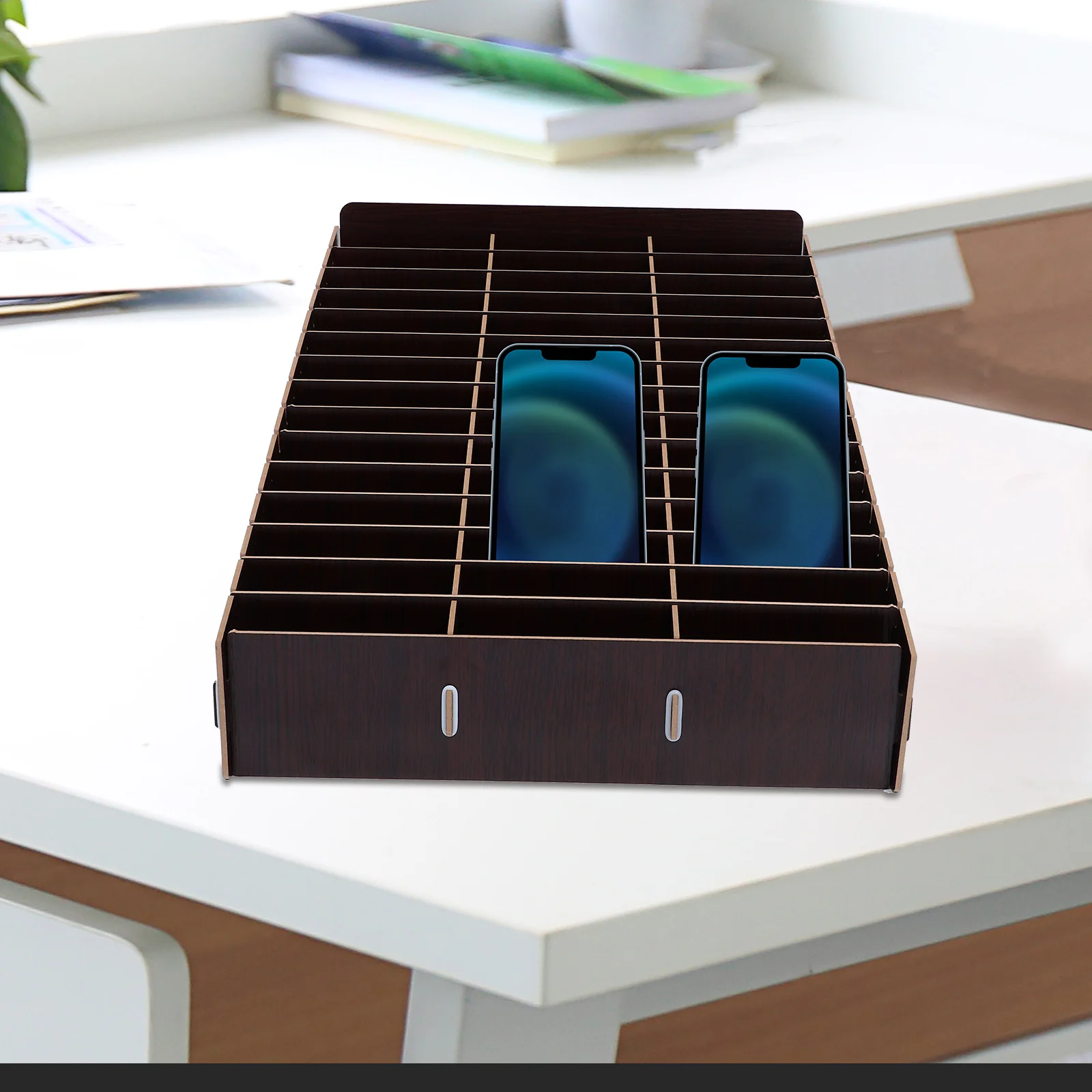 

Calculator Wooden Mobile Phone Storage Box Office Classroom Holder Desk Organizer