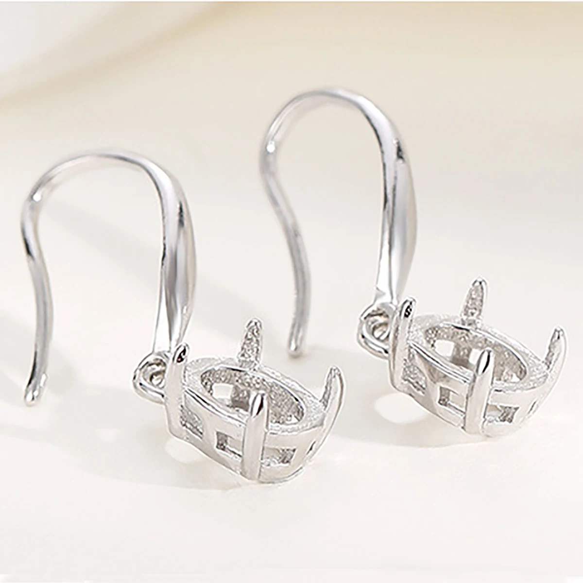 925 Sterling Silver Dangle Earring Bezel Settings for 6X8/8X10mm Cabochon Cameo DIY Ear Hooks Base Blank for Jewelry Making