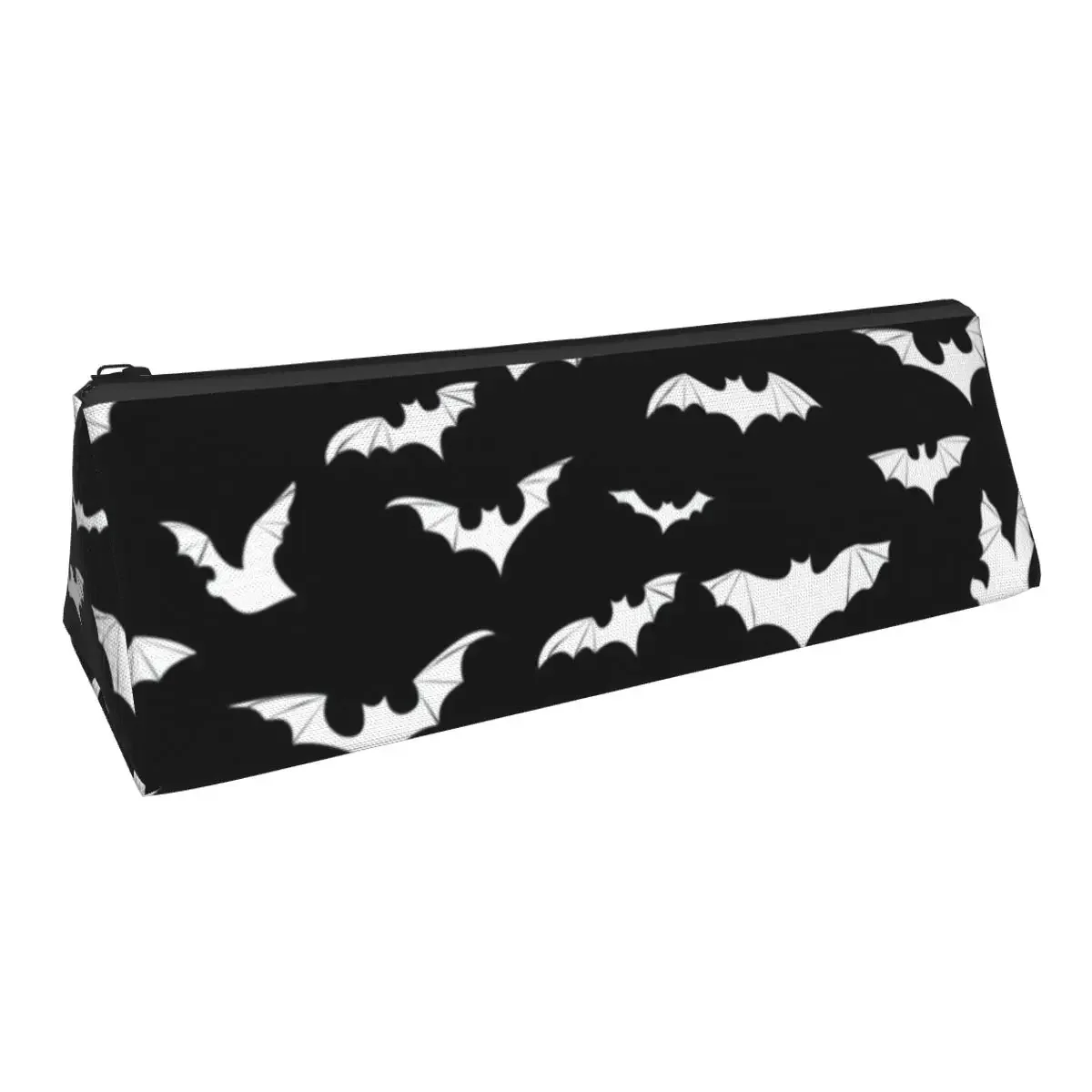 

White Bat Triangle Pencil Case Flying Bats Art For Child Back to School Box Kawaii Zipper Pen Pouch