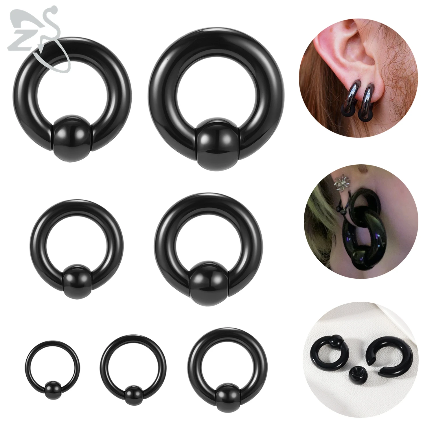 ZS 1 PC Captive Bead Acrylic Ear Plug And Tunnel 3-10mm Black Color Large Gauges Ear Stretchers Ears Expandar Piercing Jewelry