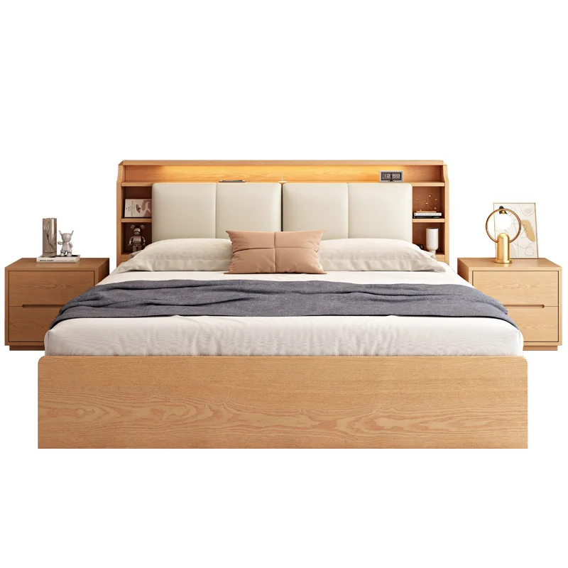 

Solid wood, double bed, modern minimalist pneumatic storage, bed log color