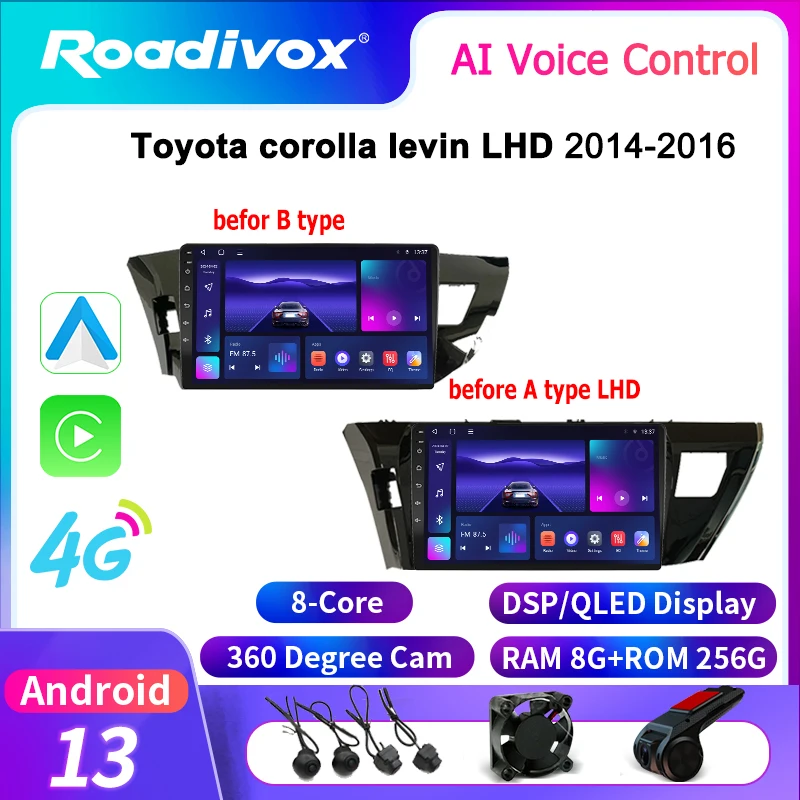 roadivox Android car radio for Toyota corolla levin LHD 2014 2016 stereo GPS Navigation video Multimedia Player tape recorder