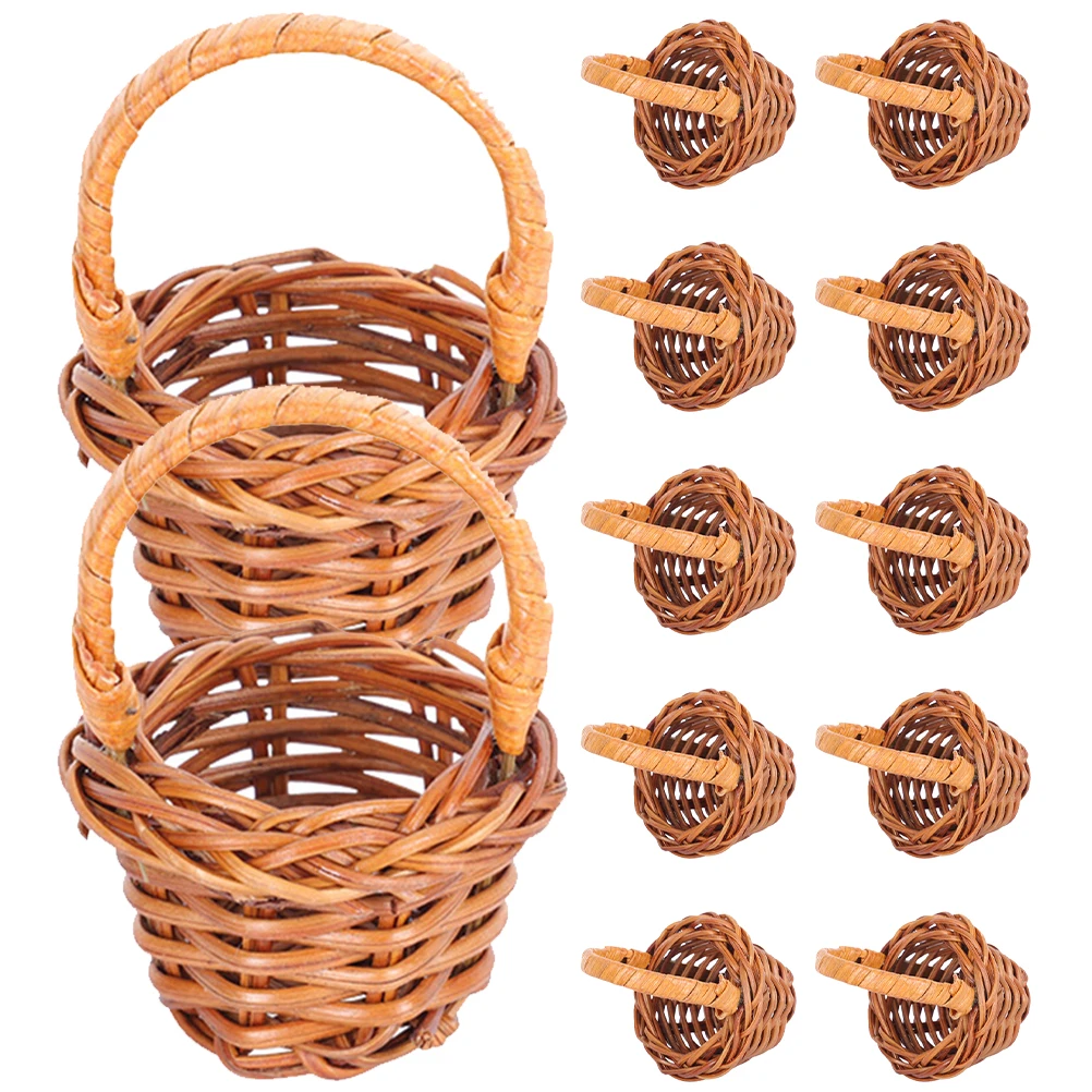 12pcs Miniature Flower Basket Handheld Woven Basket Dollhouse Wicker Basket Household Office Decor Basket Flower Baskets