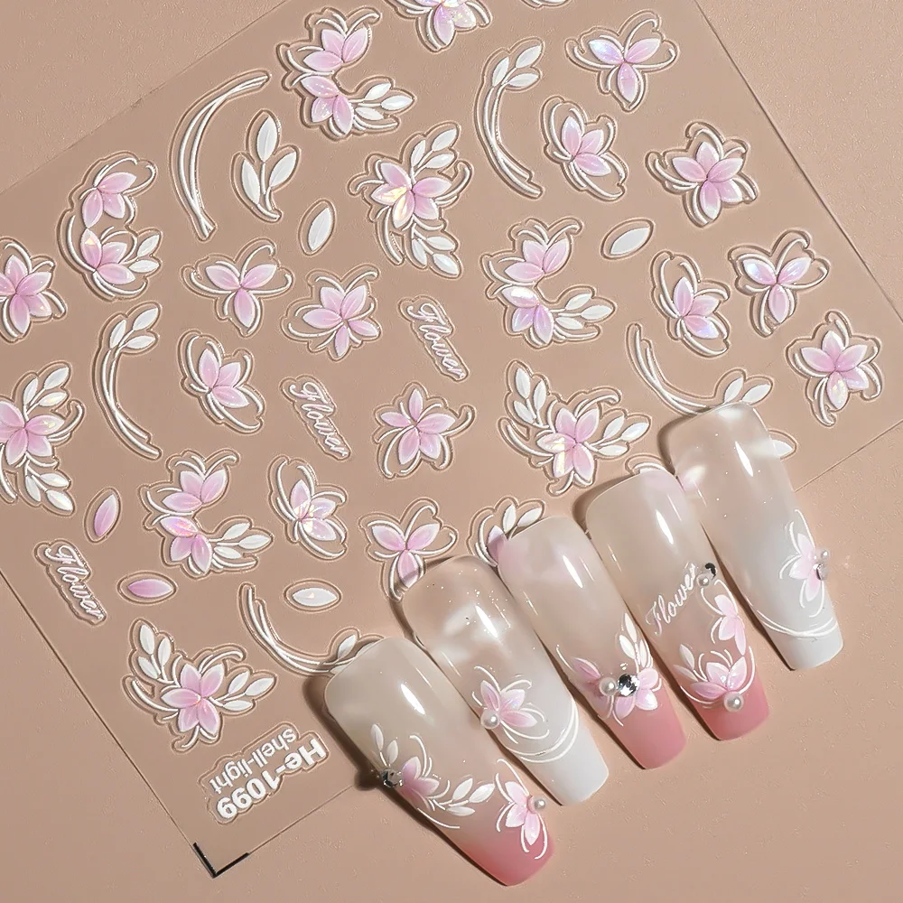 Nuovo design estivo vibrante fiore olografico adesivi per unghie decalcomanie floreali 3D per unghie per adesivo manicure fai da te nail art