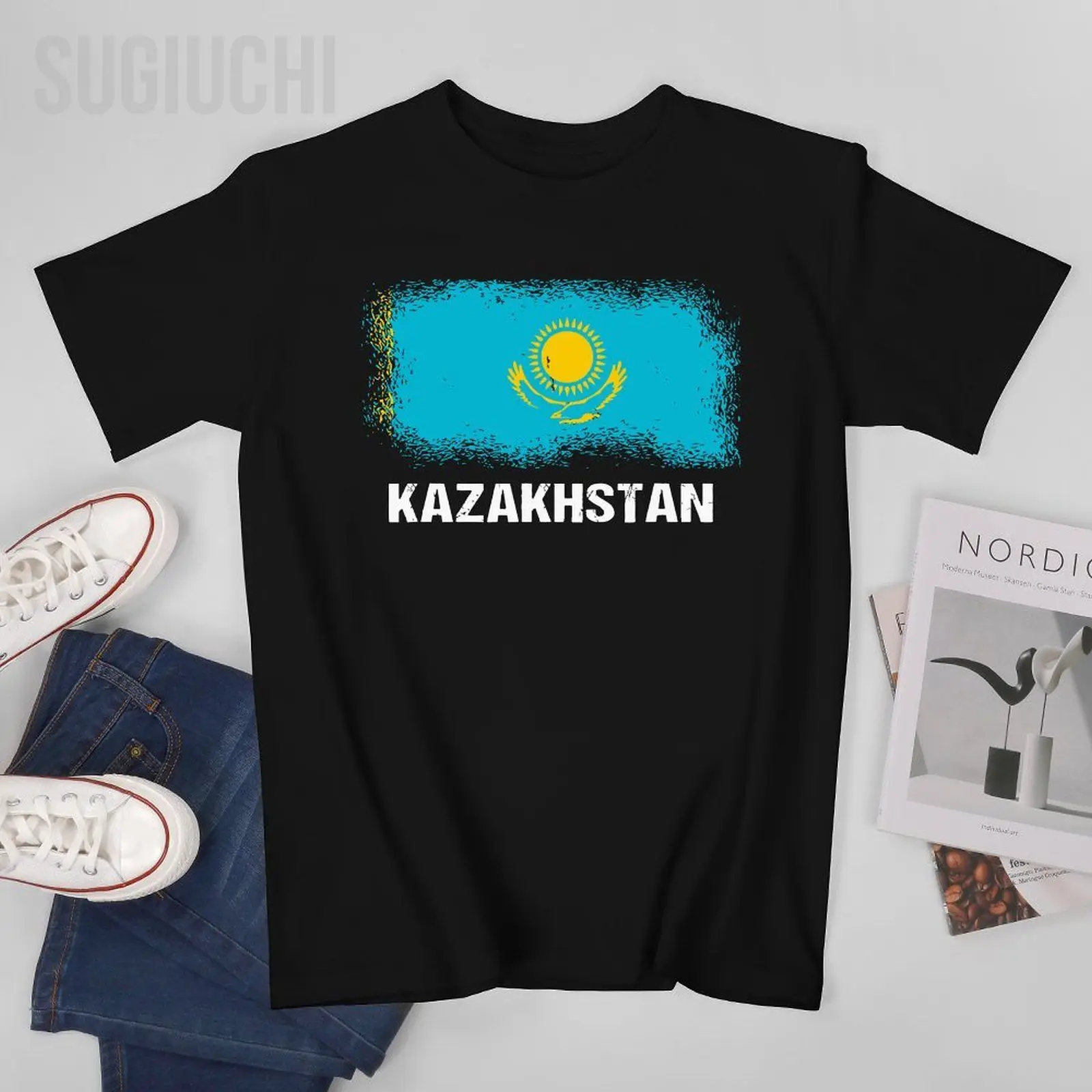 Unisex Men Kazakhstani Flag Kazakhstan Tshirt Tees T Shirts Women Boys 100% Cotton T-Shirt