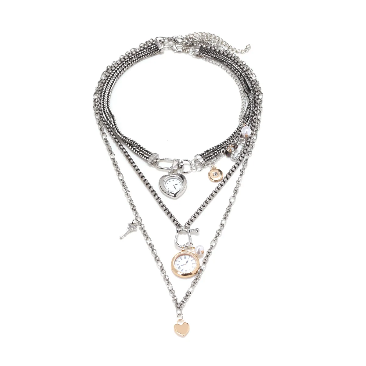 

2025 New 3Pcs/sets Metal Chains ZAA Clock Charm Necklaces for Women Fashion Jewelry Holiday Party Gifts