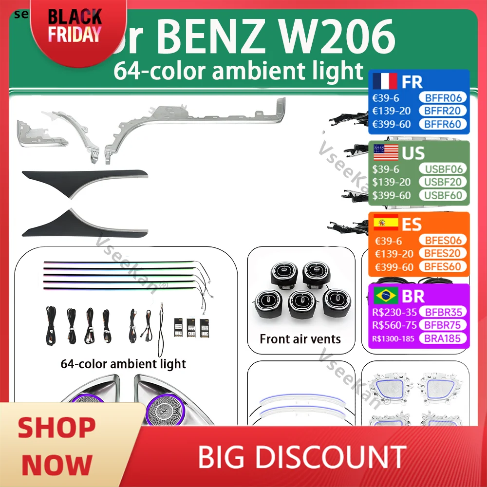 For Benz W206 ambient light 1:1 mold special style Symphony lights ambient light car Lights interior atmosphere