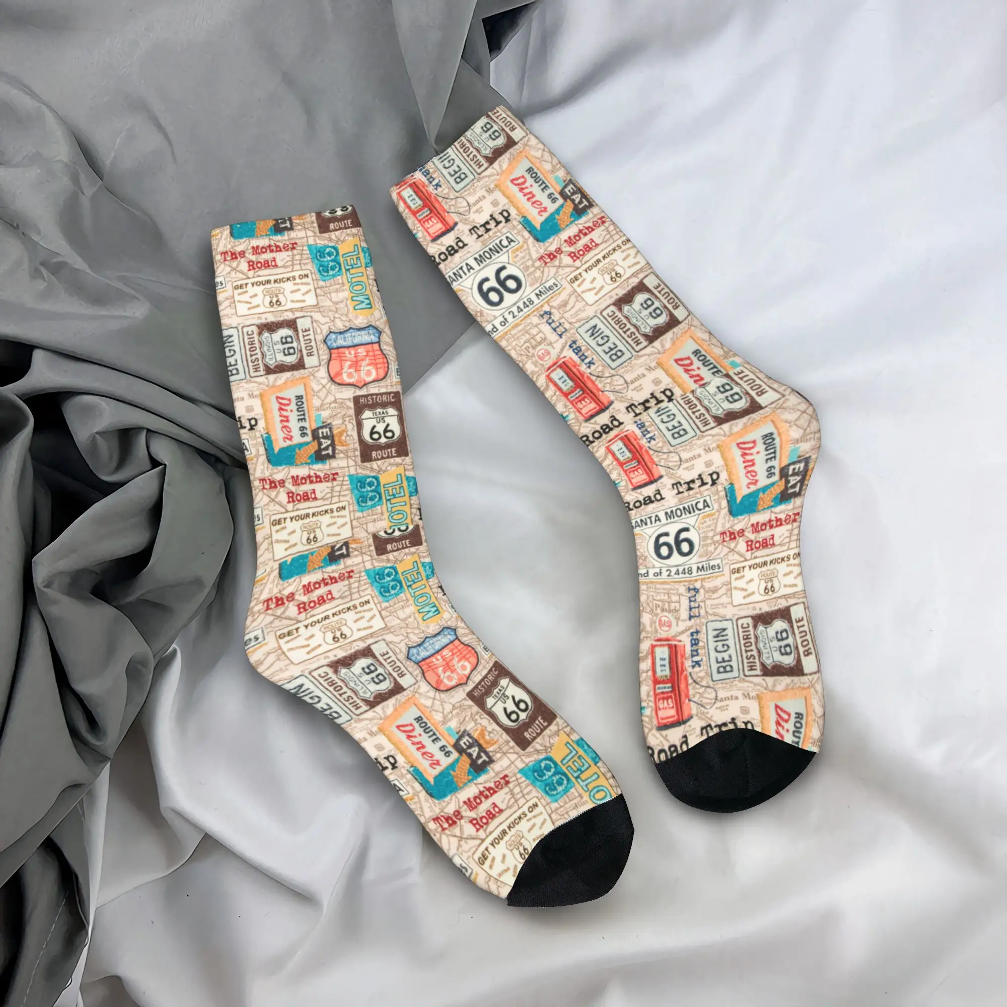 

Винтажные носки унисекс с картой шоссейных дорог США Route 66 для мужчин и женщин, весна-лето-осень-зима