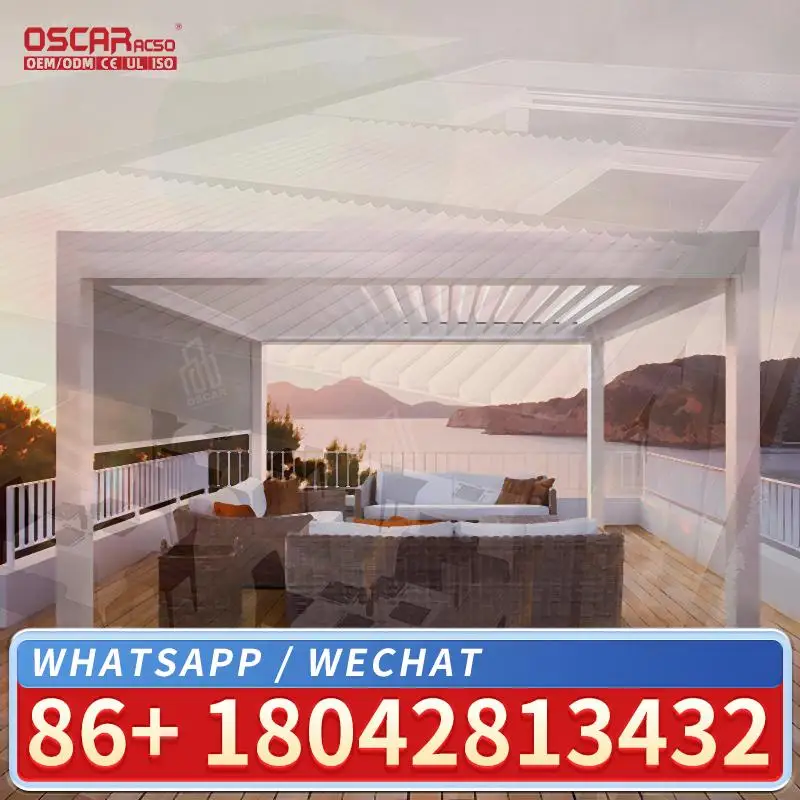 Available Year Round Customizable Outdoor Waterproof Aluminium Louvered Roof with Glass Sliding Doors for Garden Patio Balcony L