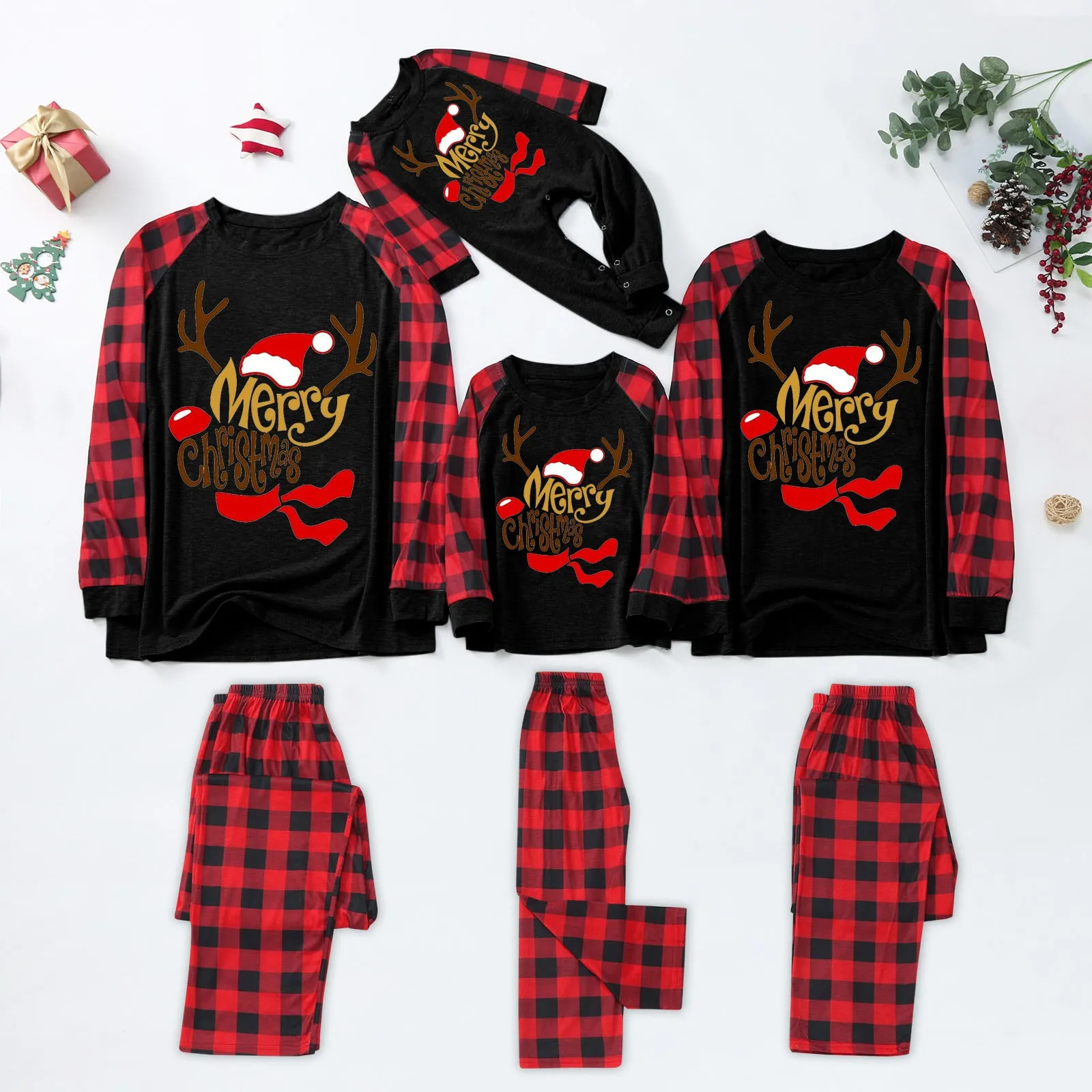 Christmas Family Matching Pajama Set New to 2025 Merry Christmas Printed Senior Adult Children's Pajama Overalls Baby Jumpsuit