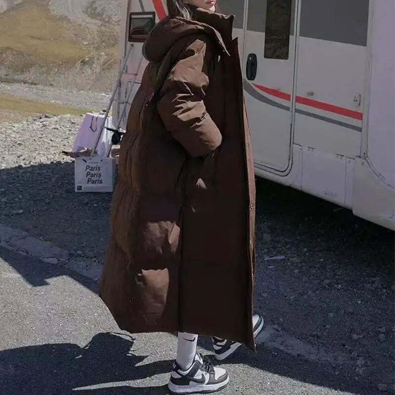 Winter Women Streetwear Thermal Solid Coat New Midi Parkas Loose Hoodies Long Sleeve Oversize Young Style All-Match Down Jacket