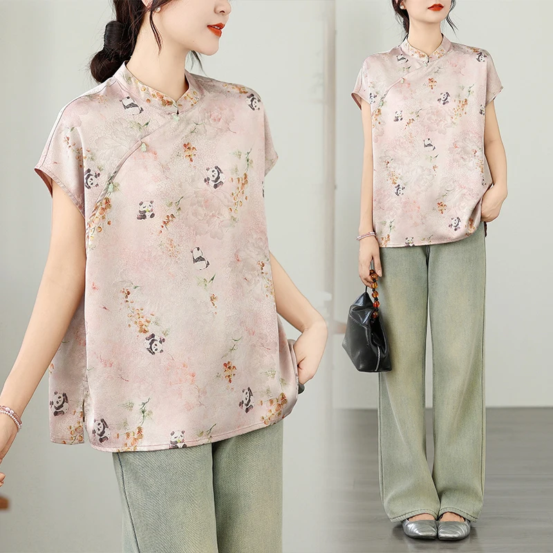 

Новый тонкий двусторонний топ с вышитым принтом ort-Sve irt и воротником-стойкой, винтажный национальный тренд, для поездок на работу, Faion Ladi...