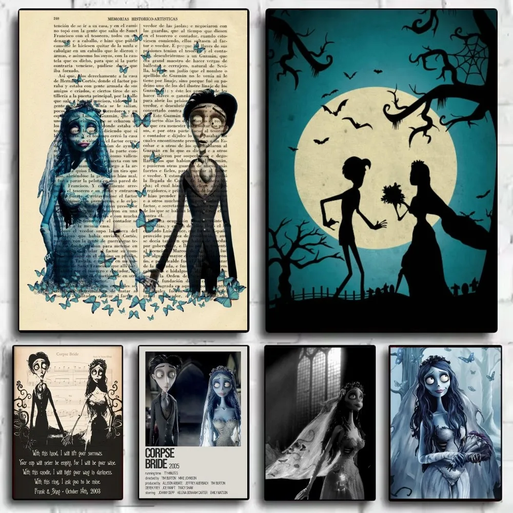 C-Corpse Bride Cartoon Poster HD art sticky wall waterproof home living room bedroom bar aesthetic decoration