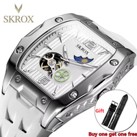 SKROX Luxury Tonneau Moon Phase Tourbillon Automatic Movement Mechanical High Quality Men's Watches Waterproof Silicone Military