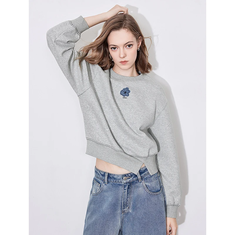 TOYOUTH Women Hoodies Sweatshirt 2025 Spring New Open Split Slim Waist White Short Pullover Tops