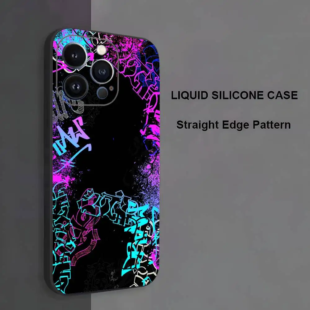 Etui na telefon z wzorem graffiti dla iPhone 17, 16, 15, 14, 13, 12, 11, Pro Max, XS, X, XR, SE, Mini, 8, 7, miękki silikonowy czarny pokrowiec