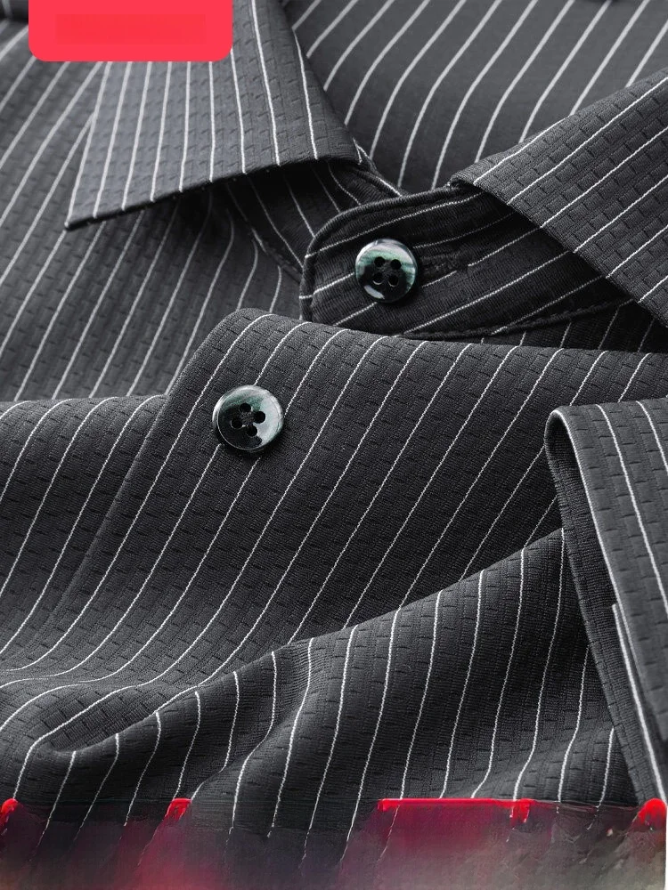 

Spring Autumn Men's Long Sve Ice Silk Elastic irt Casual Stripe Pattern No Ironing Required Comfortable Breathable Fabric