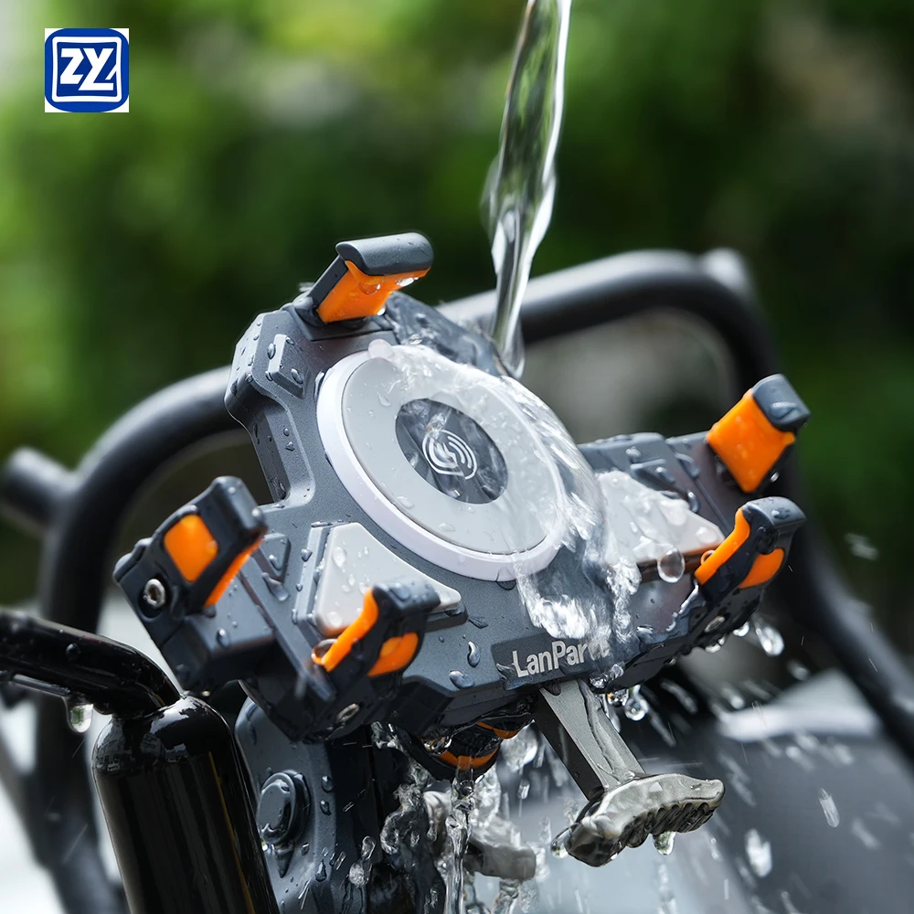 

New Arrival 15W Fast Wireless Charging Motorcycle Phone Holder 360 Degree Rotation Handlebar Mount Shock Absorber for Cellphone