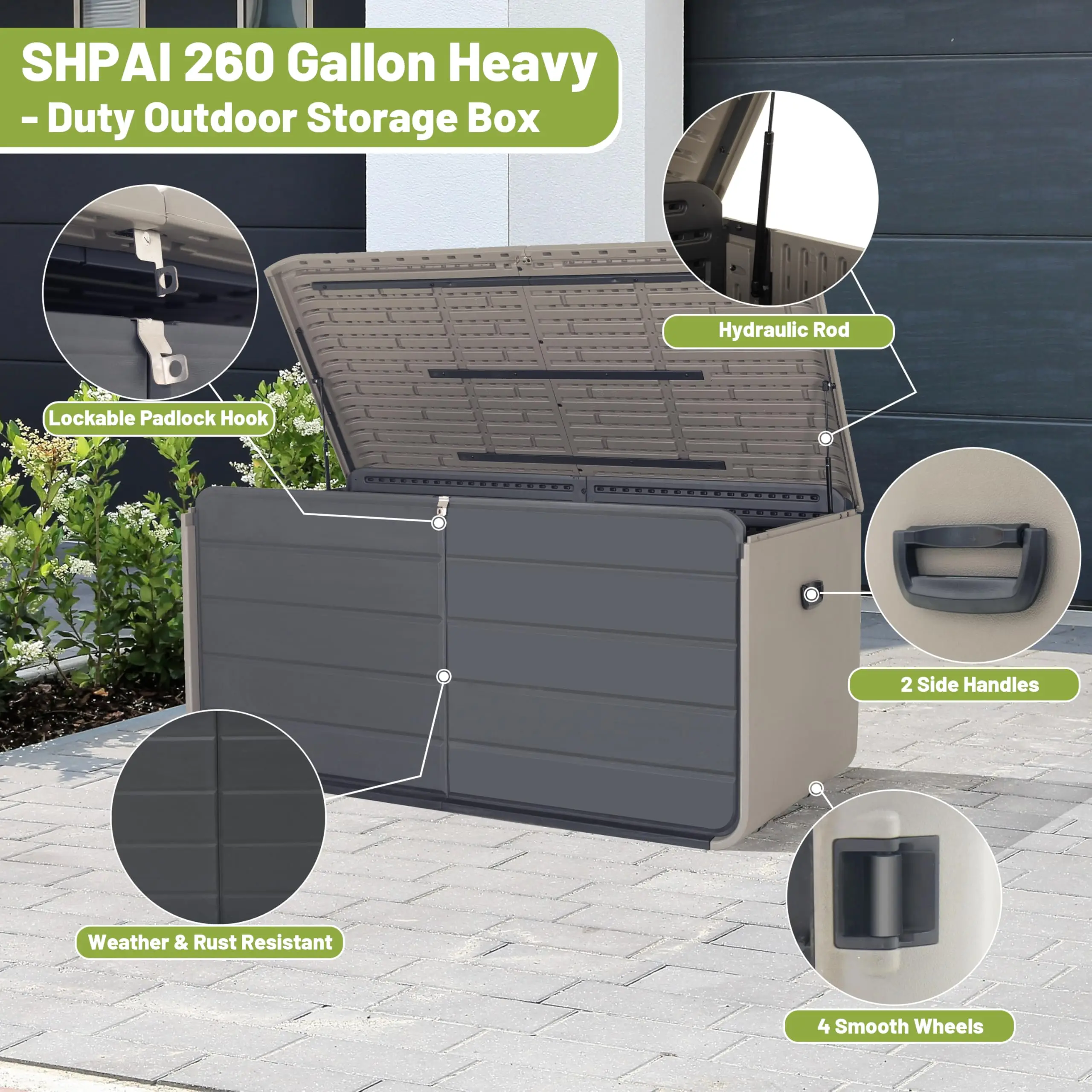 160 Gallon Extra Large Resin Deck Box Heavy Duty Waterproof Patio Storage Outdoor Furniture Gardening Tools Pool Supplies view 2
