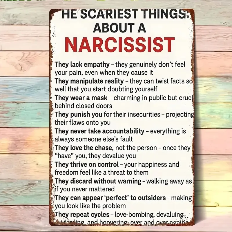 2D Plane 1pc Narcissist-Themed Metal Wall Sign- Retro 20X30 Aluminum Sign with Awful Truth About Narcissists Text