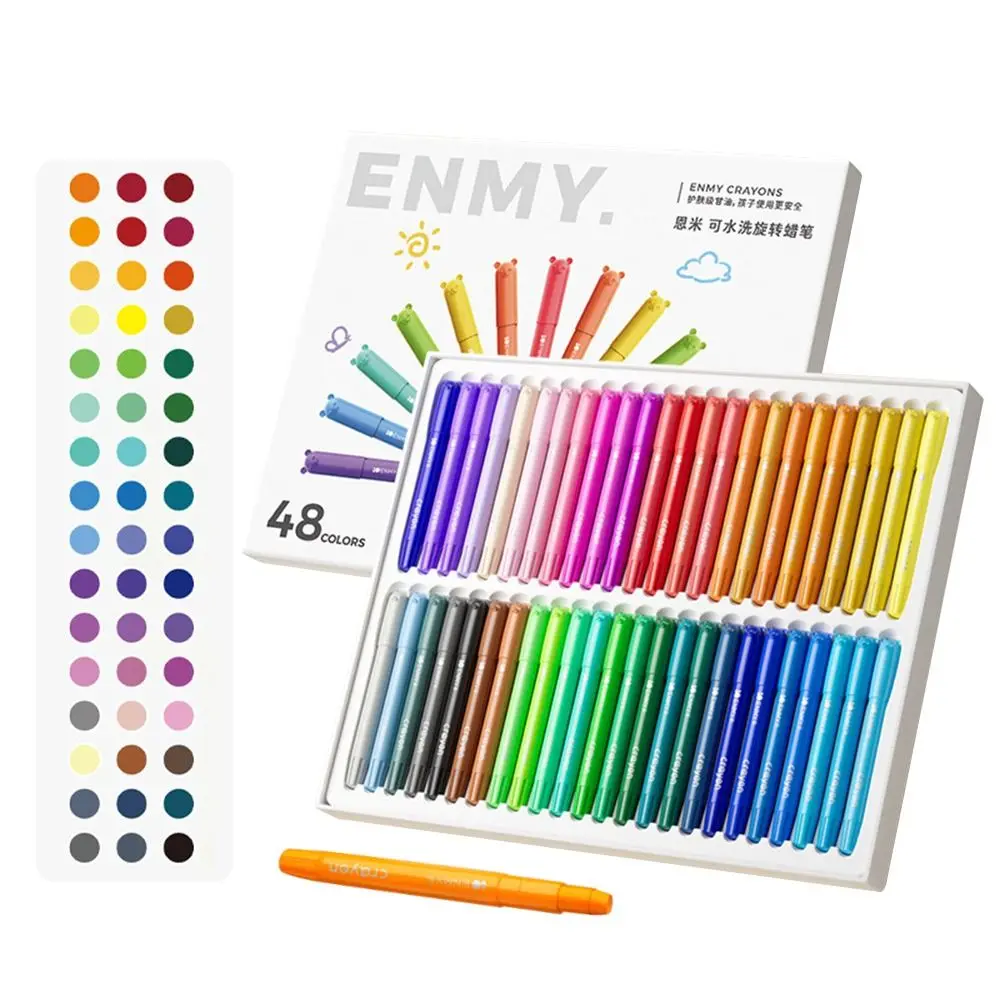 

High Quality 12/24/36/48Colors Oil Pastels Rotate Core Not Dirty Hands Colored Crayon Washable Wax Pencil Stationery