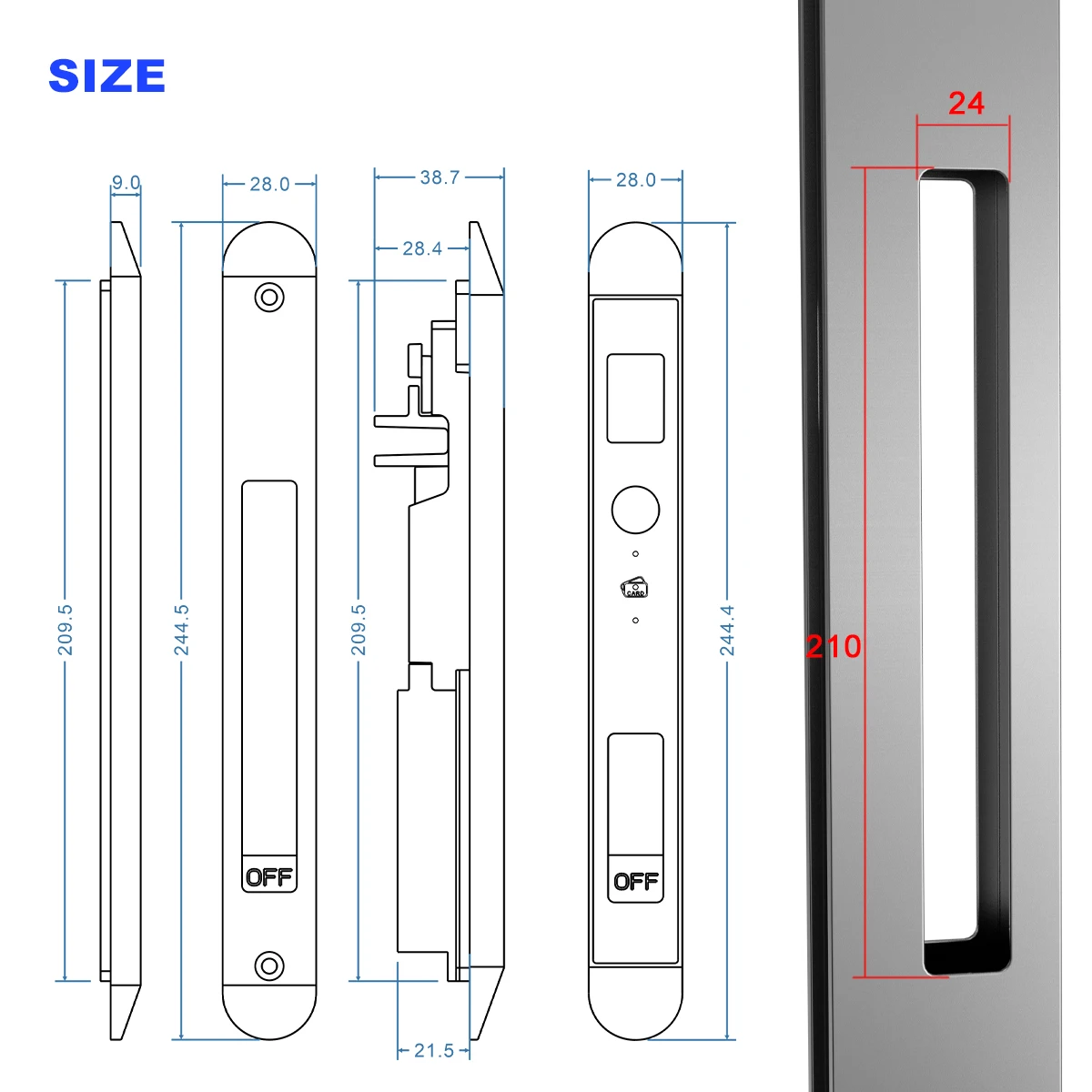 WINFREE SMART Fingerprint Card Key Aluminium Slim Narrow Profile Sliding Door Lock by Google Assistant or Alexa Voice Control