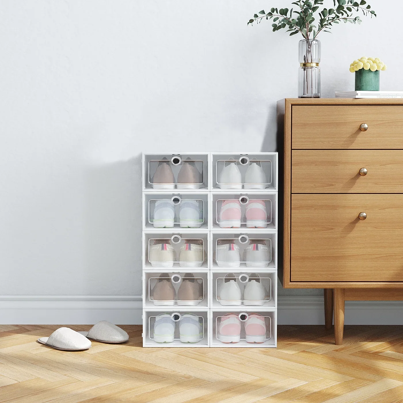 

'Pack of 10 Shoe Storage Organizers,Fold Clear Plastic Shoe Box,Stackable Shoe Box Organizer for Closet