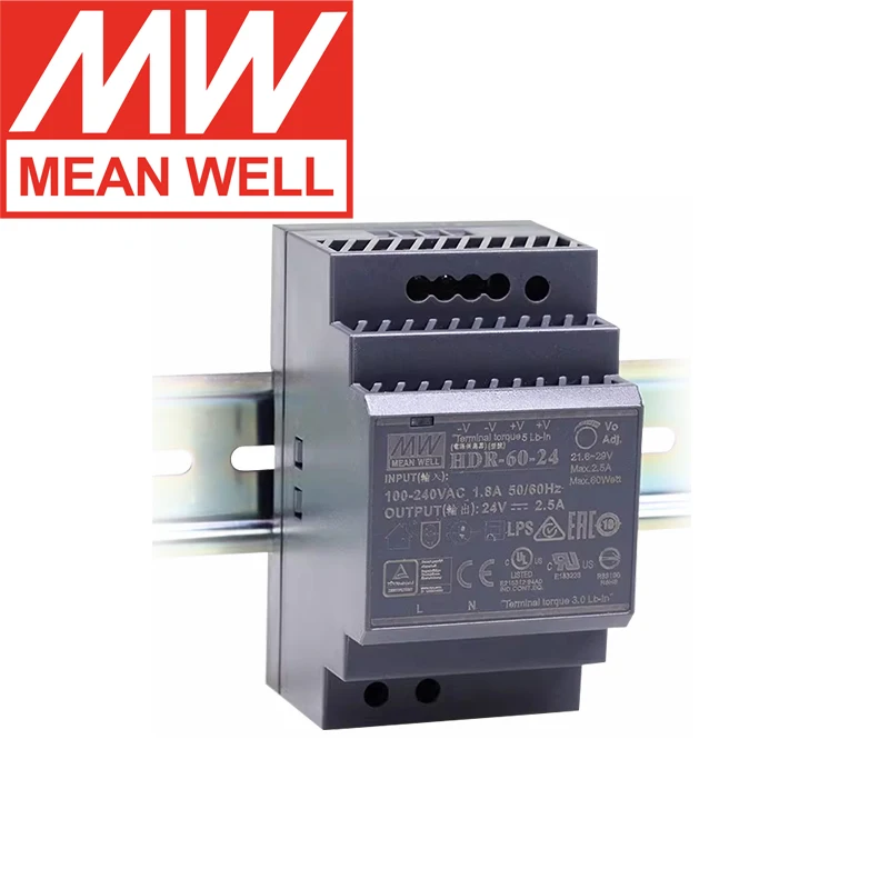 Оригинальный блок питания Mean Well HDR-60 12В 24В ультратонкий 60Вт для DIN-рейки
