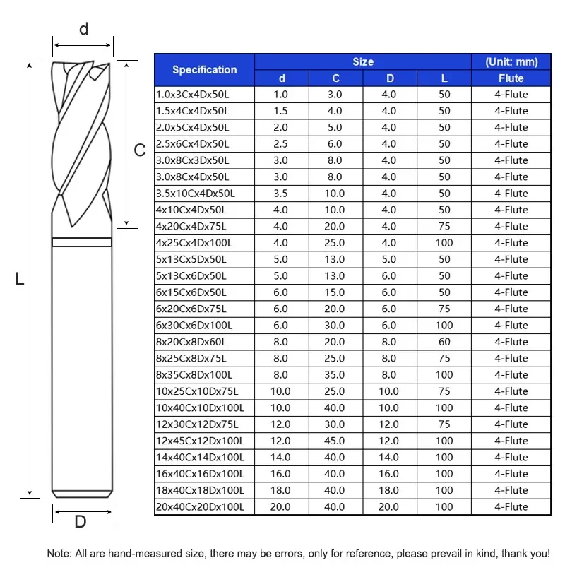 WOY HRC50 HRC55 HRC58 HRC60 Tungsten Steel Carbide 4-Flute Flat End Mills For CNC Mechanical Stainless Steel  Milling Cutters