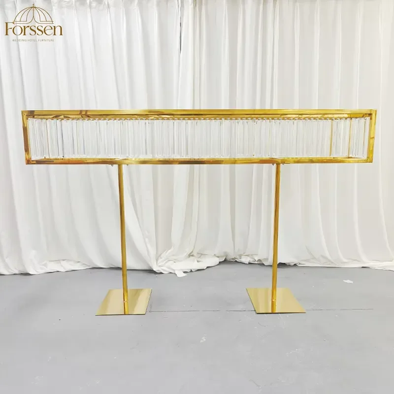 Luxury Rectangular Crystal Bead Centerpiece for Wedding Dining Table Gold Transparent Hanging Flower Stand Elegant Event