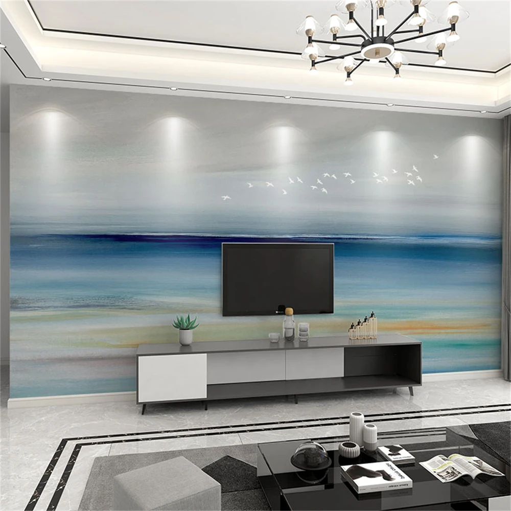 Pintura al óleo 3D personalizada, Fondo de TV de océano, papel de pared para sala de estar, decoración, papel tapiz para dormitorio, mural, pintura de pared