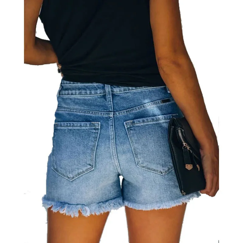 High Waist Women's Jeans Four Colors Hole New Denim Pants Summer 2025 Standard Fit High Elasticity Distressed Denim Shorts view 5