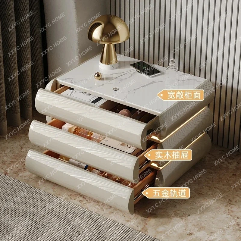 XX Lbedside table light luxury high-end solid wood smart cream wind wireless charging bedside table