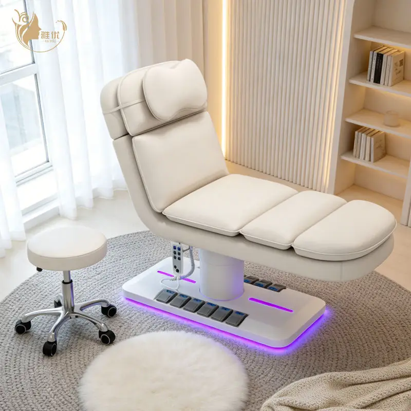Tri Motor Electric Massage Bed With Adjustable Height And PU Leather Upholstery For Spa Facial Treatment And Beauty Salon Use