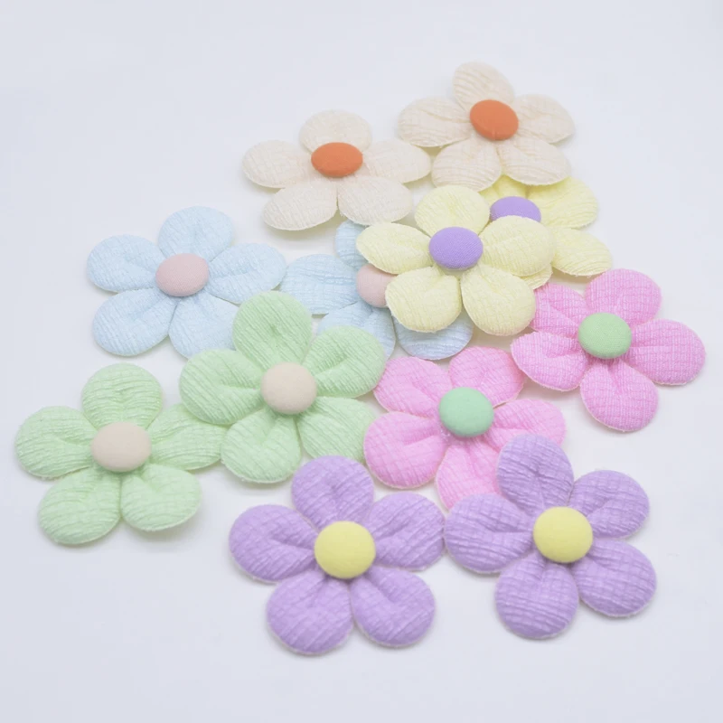 20Pcs 48mm Flower Embellishment with Button for Clothes Hat Patch Fabric Sewing Craft Headwear Hair Clips Decor Accessories