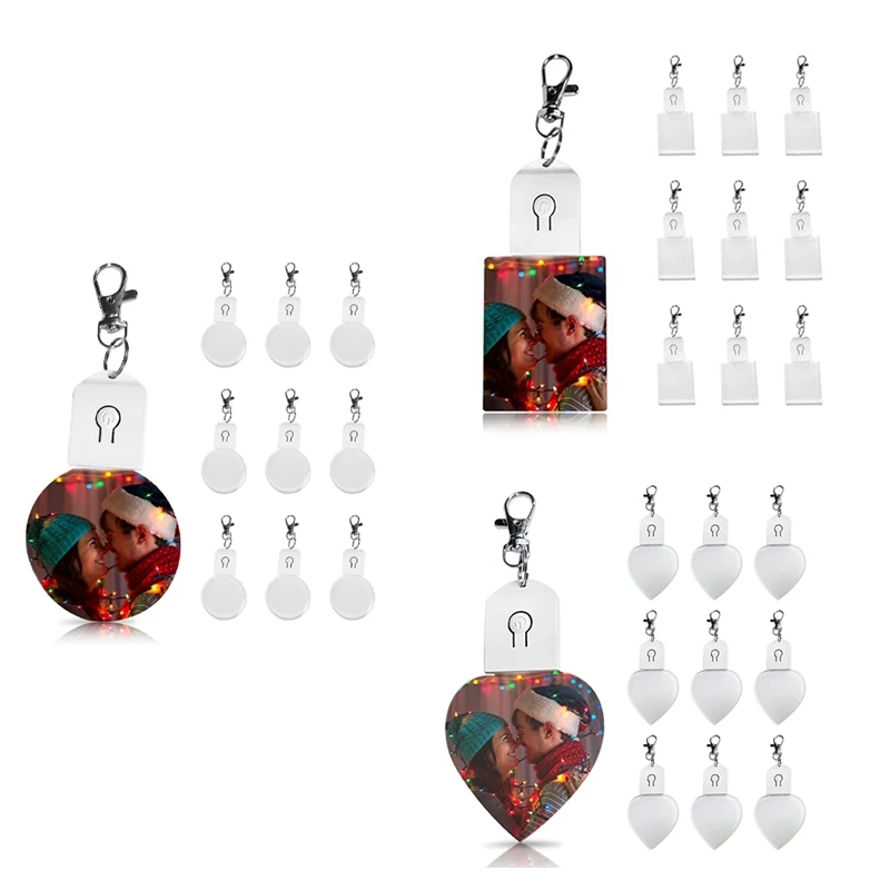 10Pcs Sublimation Keychain Blanks Bulk With LED Lighted Transfer DIY Crafts With Keyrings For Photos