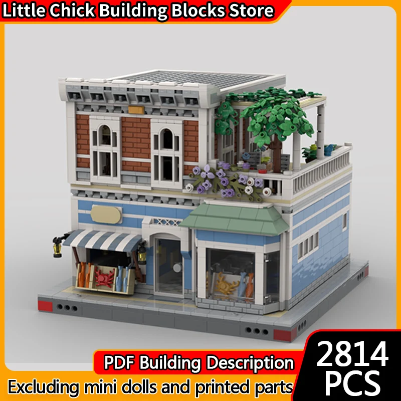 

City Street View Model MOC Building Bricks Fish Shop And Office Modular Technology Children Holiday Gifts Assemble Toys Suit