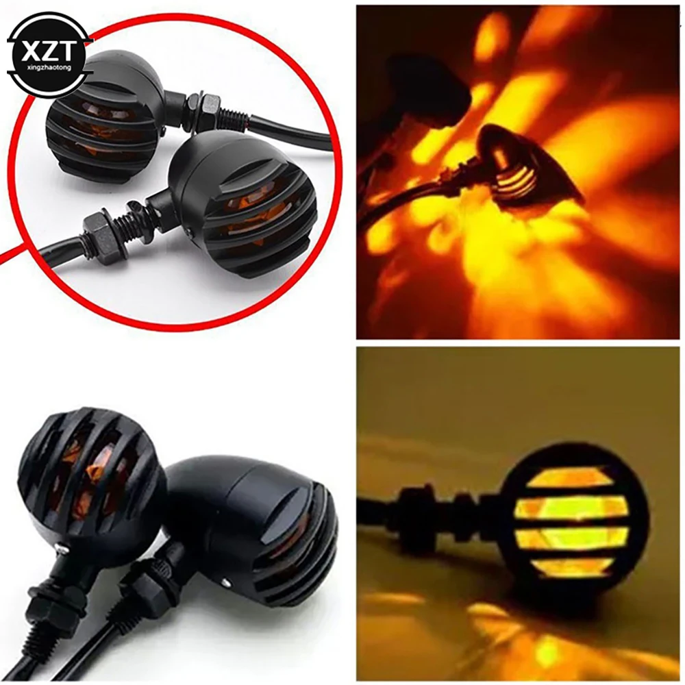 Motorcycle Retro Bullet Turn Signals Flasher Amber LED Bulb Turn Signal Indicator Light Lamp for Kawasaki Harley Honda Suzuki