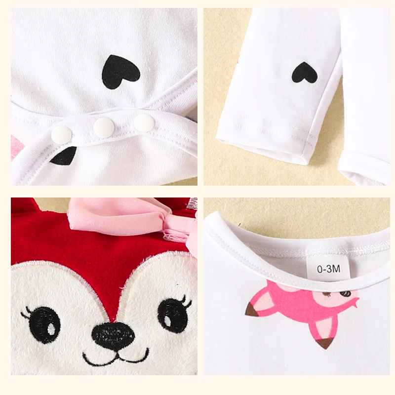 Autumn Winter Baby Romper+Suspender Dress+Bowtie Sets Cartoon Fox Print Newborn Girls Clothes Kids Outfits Toddler Baby Sets