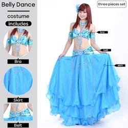 Belly Dance Costume Top Bra Belt and Skirt 3 Pieces Set For Stage Performance Suit Personal Training Practice Clothes Carnival