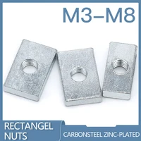 10/50 Uds tuerca cuadrada M3 M4 M5 M6 M8 tuercas rectangulares tuercas de bloque deslizante fino accesorio de perfil de aluminio de acero al carbono galvanizado