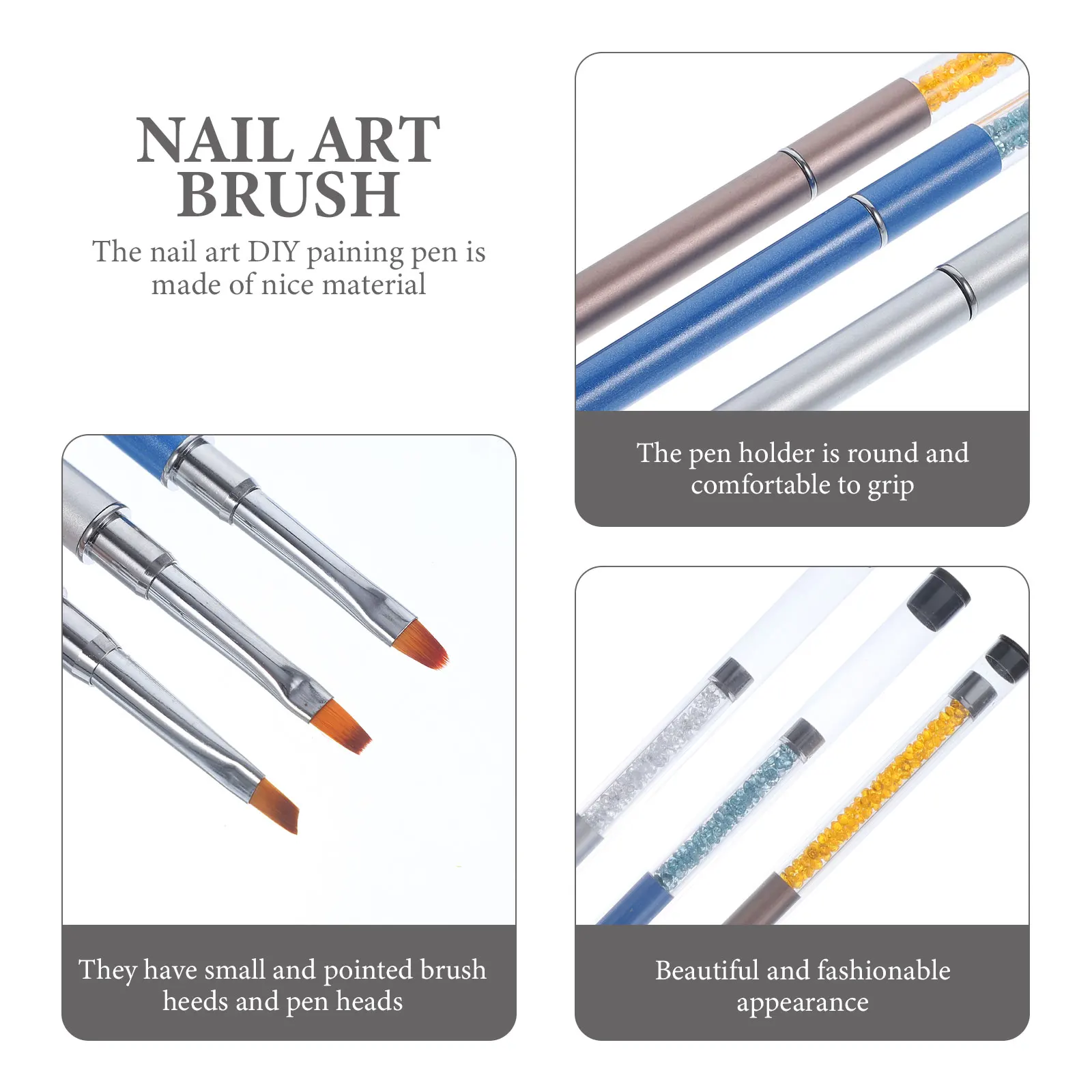 

3Pcs Nail Art Brush Set Fine Material Smooth Handle Multipurpose DIY Nail Painting Pens for Home Salon Manicure Tools