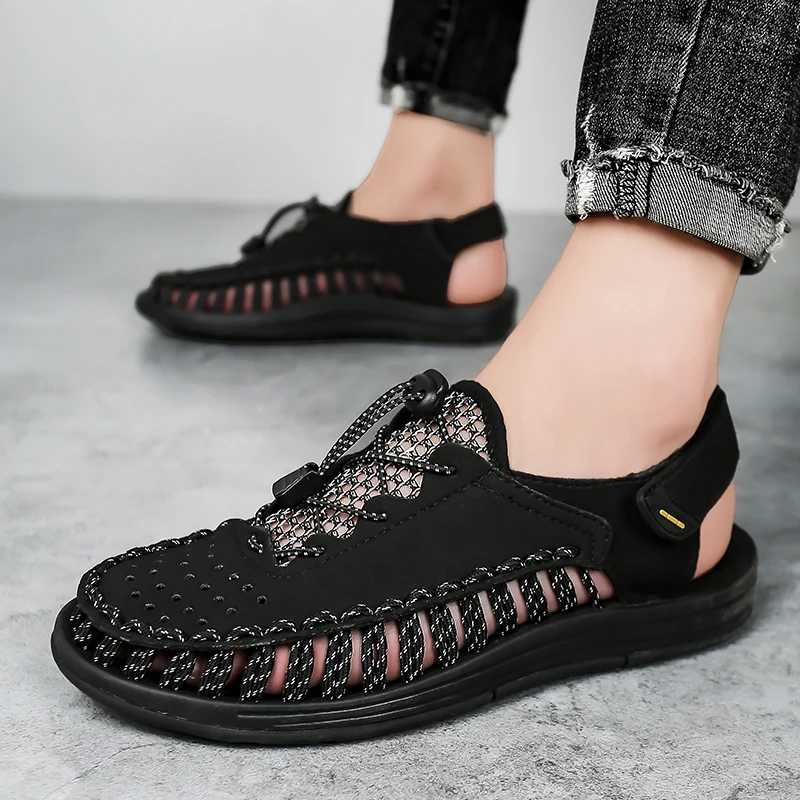 2024 Handgemaakte Leren Heren Schoenen Zomer Nieuwe Grote Maat Heren Sandalen Heren Sandalen Nieuwe Mode Sandalen Slippers Big Size 38-47