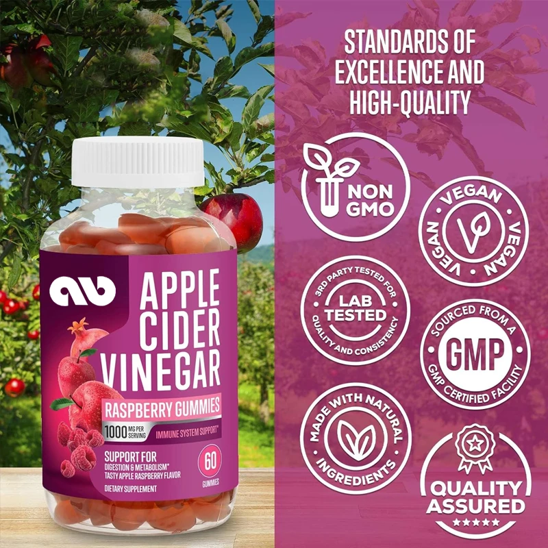 

1000mg vegetarian apple cider vinegar gummies for detoxification and cleansing, non GMO, gluten free -60 gummies