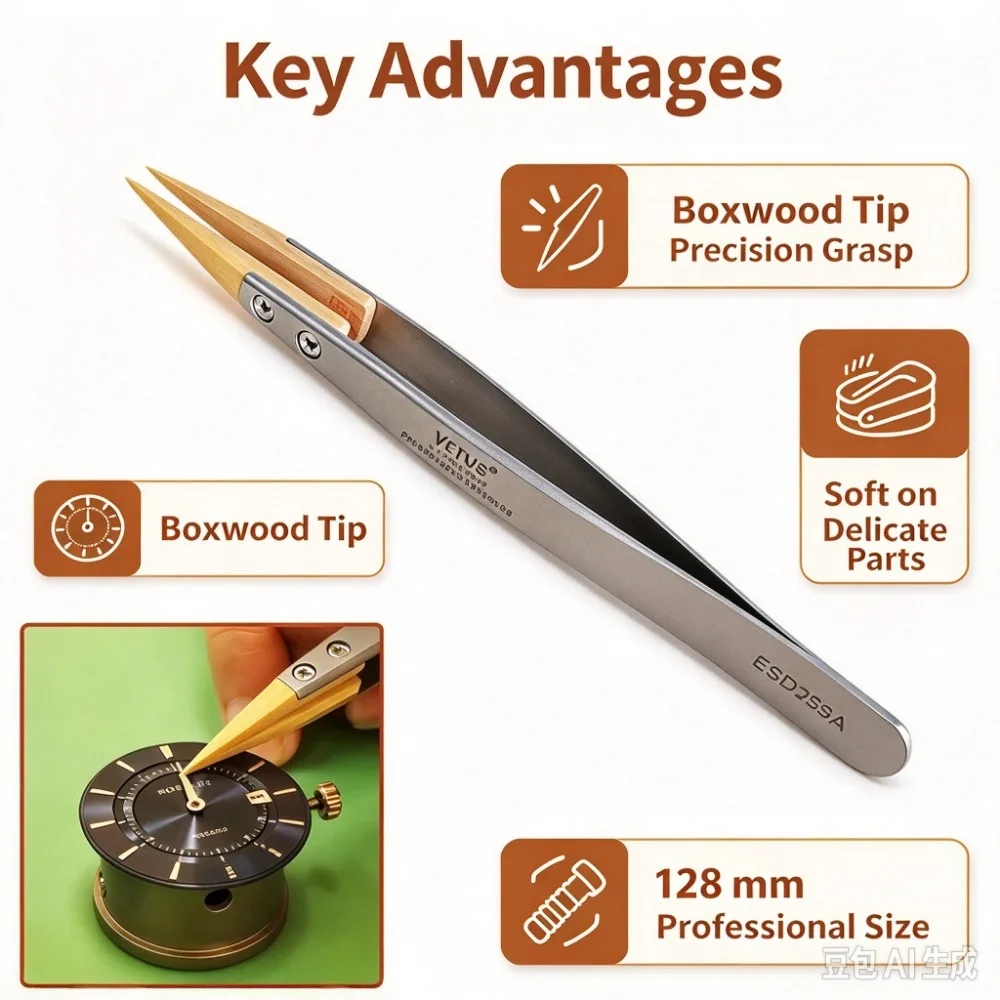 Short Version: No.27 Anti‑magnetic Tweezers Yellow Wood Handle, Precision Tweezers for Watch Movement