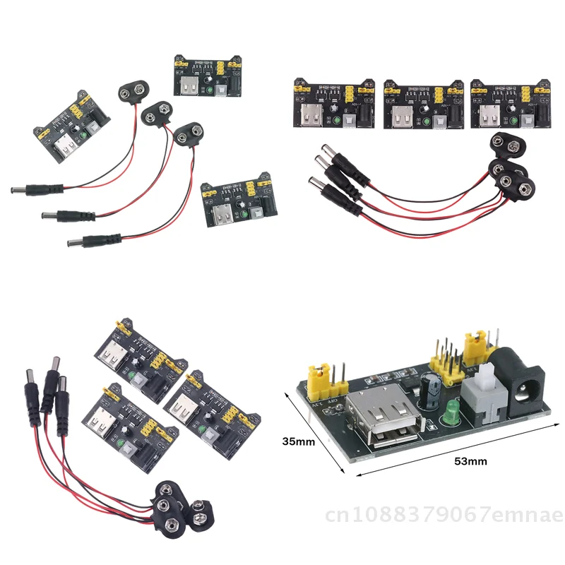 

MB102 Беспаечный модуль питания макетной платы 3,3 В 5 В с зажимом для батареи 9 В Кабель питания 2,1x5,5 мм Мужской разъем постоянного тока