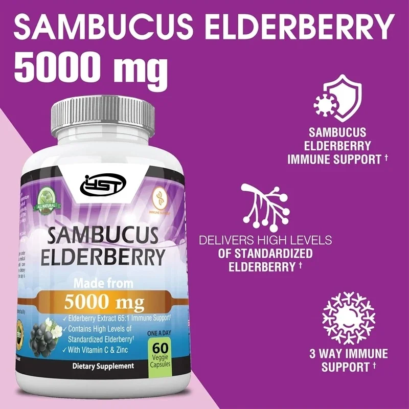 Sambucus elderberry 5000mg ultra concentrated 65:1 with vitamin C and zinc - Sambucus extract for immune support and defense